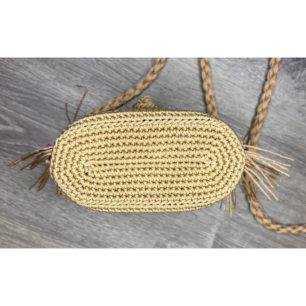 The Sak Crochet Crossbody Bucket Bag Phone Purse Tassel Detail Boho Festival